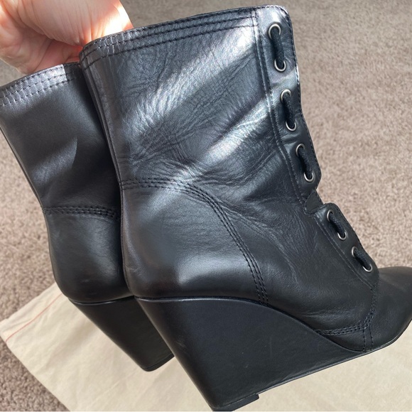 Zara SRPLS Real Leather High Wedge Black Ankle Boots Booties Zip Size 8 / 39 - Picture 7 of 16